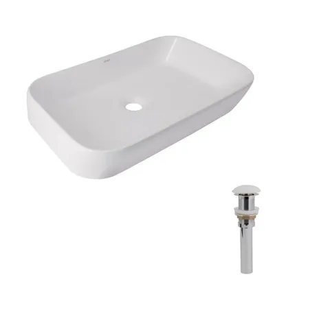 Комплект Qtap Scorpio: Раковина накладна 550x390x120 мм, White, прямокутна + Донний клапан Pop-up PU02