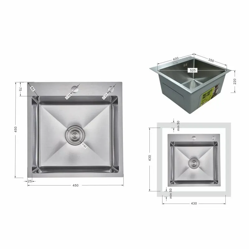 Мийка для кухні інтегрована Lidz Handmade H4545H Decor Honeycomb 2,5/0,5 мм LDH4545HDEC49437 — фото 2