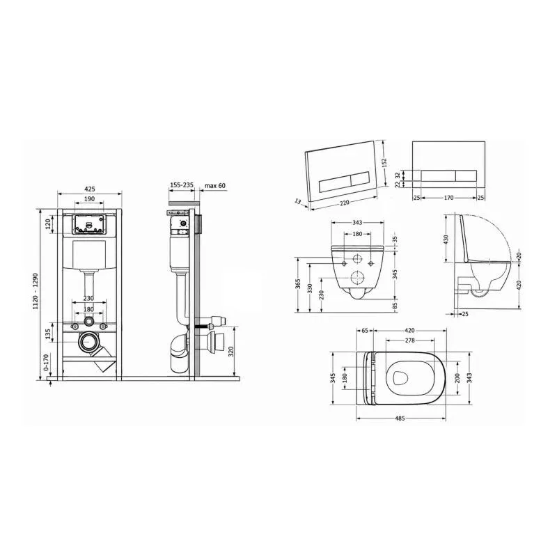 Готове рішення Qtap для ванної кімнати: підвісний унітаз Gemini Ultra Quiet 485×340×350  + комплект інсталяції Nest 4 в 1 (лінійна клавіша Matt Black) — фото 2