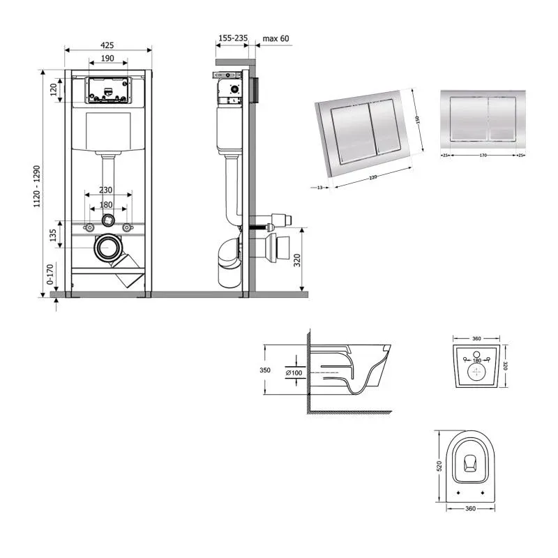 Готове рішення Qtap для ванної кімнати: підвісний унітаз Swan Ultra Quiet 520x360x320 + комплект інсталяції Nest 4 в 1 (квадратна клавіша Chrome) — фото 2