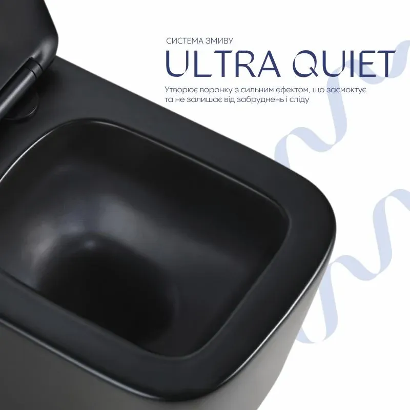 Унітаз підвісний Qtap Crow Ultra Quiet 485×340×290 мм, Matt Black, з сидінням Slim Duroplast/ Soft-close/ Quick Release QT05335171MB — фото 5