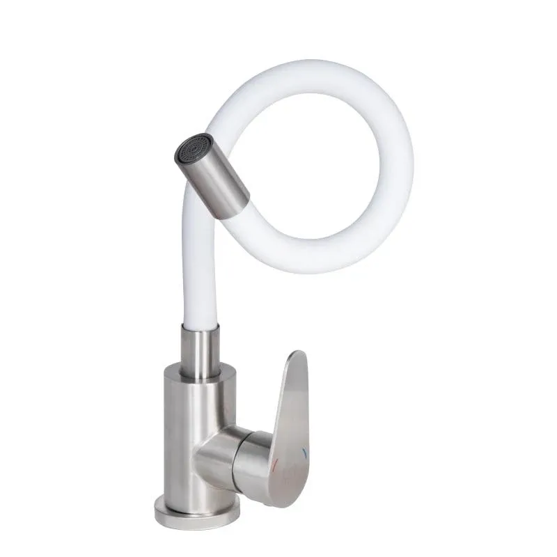 Змішувач для кухні Lidz Vida 015F3 з гнучким виливом (k35) LDVID015F3WHI43357 White / Nickel — фото 3