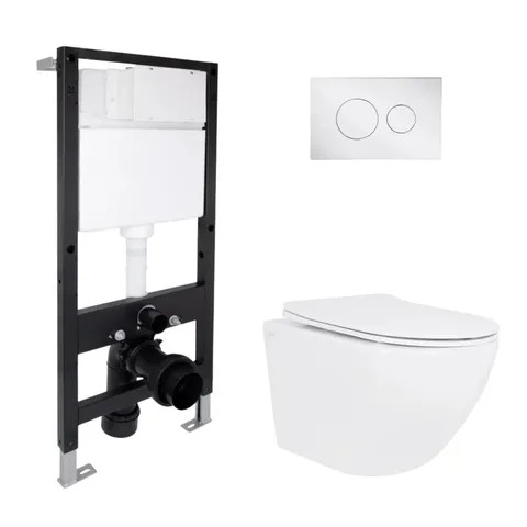 Готове рішення Qtap для ванної кімнати: підвісний унітаз Jay Ultra Quiet 485x360x320 + комплект інсталяції Standard (кругла клавіша Chrome)