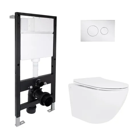 Готове рішення Qtap для ванної кімнати: підвісний унітаз Jay Rimless 485x360x320 + комплект інсталяції Standard (кругла клавіша Chrome)