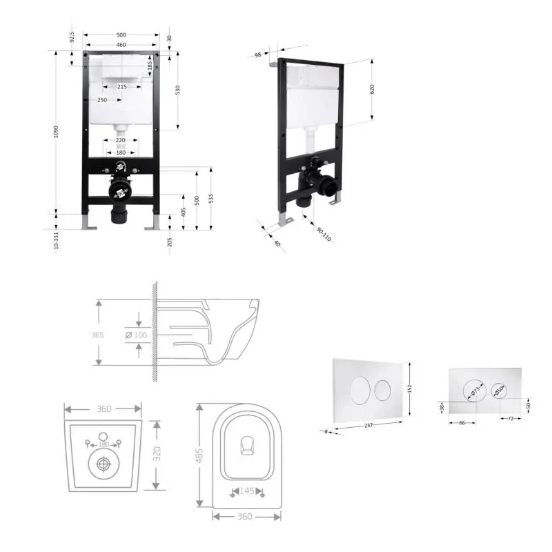 Готове рішення Qtap для ванної кімнати: підвісний унітаз Jay Rimless 485x360x320 + комплект інсталяції Standard (кругла клавіша Chrome) — фото 2