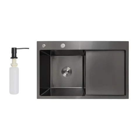 Мийка для кухні інтегрована Lidz Handmade H7849BR крило праворуч (LDH7849BRPVD43625) Brushed Black PVD 3,0/1,0 мм