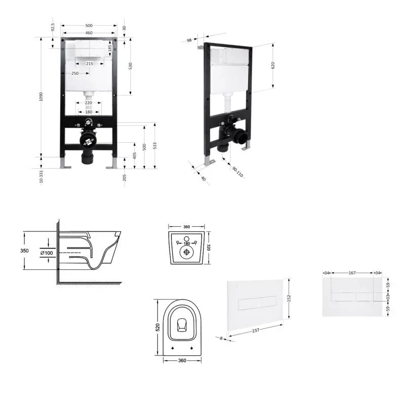 Готове рішення Qtap для ванної кімнати: підвісний унітаз Jay Ultra Quiet 520x360x320 + комплект інсталяції Standard (лінійна клавіша White) — фото 2