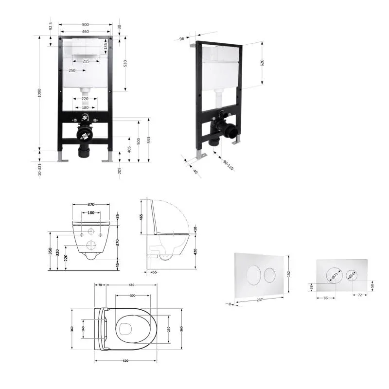 Готове рішення Qtap для ванної кімнати: підвісний унітаз Robin Ultra Quiet 520x365x365 + комплект інсталяції Standard (кругла клавіша Chrome) — фото 2
