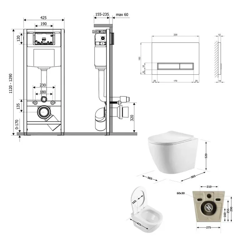Готове рішення Qtap для ванної кімнати: підвісний унітаз Robin Ultra Quiet 520x365x365 + комплект інсталяції Nest 4 в 1 (лінійна клавіша Matt Black) — фото 2