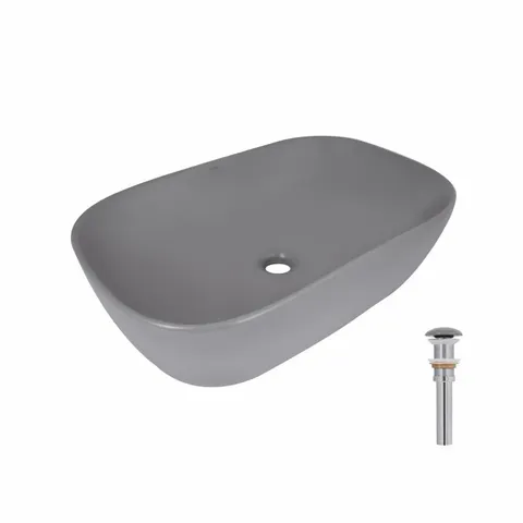 Раковина накладна Qtap Robin 600x390x150 мм, Stone grey, прямокутна, з донним клапаном QTROB188SG49786