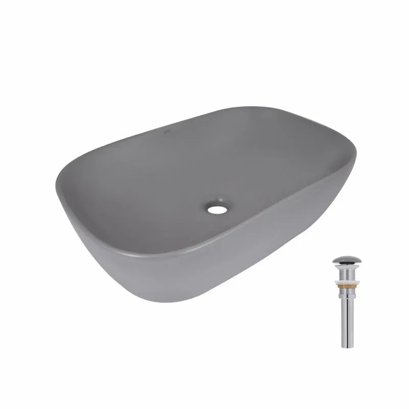 Раковина накладна Qtap Robin 600x390x150 мм, Stone grey, прямокутна, з донним клапаном QTROB188SG49786