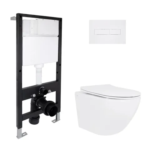 Готове рішення Qtap для ванної кімнати: підвісний унітаз Jay Rimless 485x360x320 + комплект інсталяції Standard (лінійна клавіша White)