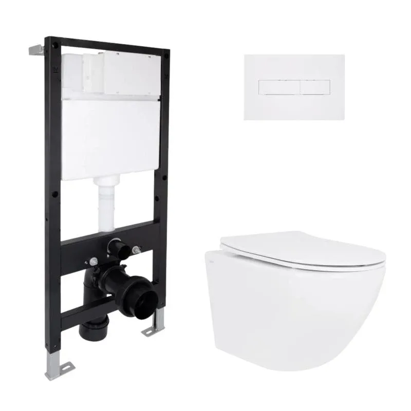Готове рішення Qtap для ванної кімнати: підвісний унітаз Jay Rimless 485x360x320 + комплект інсталяції Standard (лінійна клавіша White)