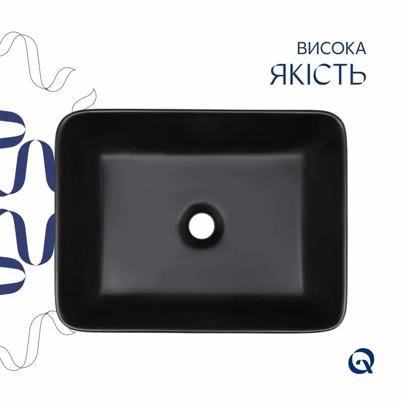 Комплект Qtap Tern: Раковина накладна прамокутна 480х370х135 мм Matt Black + Донний клапан PU03 — фото 4