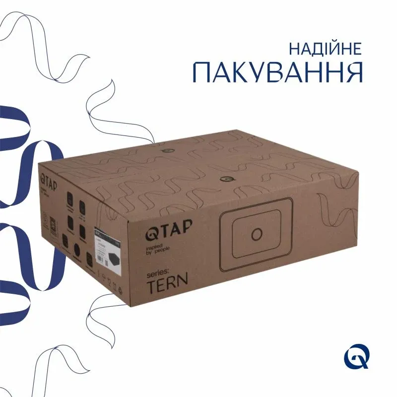 Комплект Qtap Tern: Раковина накладна прамокутна 480х370х135 мм Matt Black + Донний клапан PU03 — фото 5