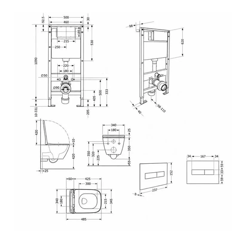Готове рішення Qtap для ванної кімнати: підвісний унітаз Crow Ultra Quiet 485x340x290 + комплект інсталяції Standard (лінійна клавіша White) — фото 2