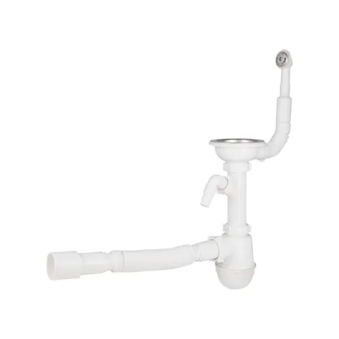 Сифон для кухонної мийки Lidz (WHI) 60 08 E001 01 ECO з круглим переливом (вихід 50 мм)