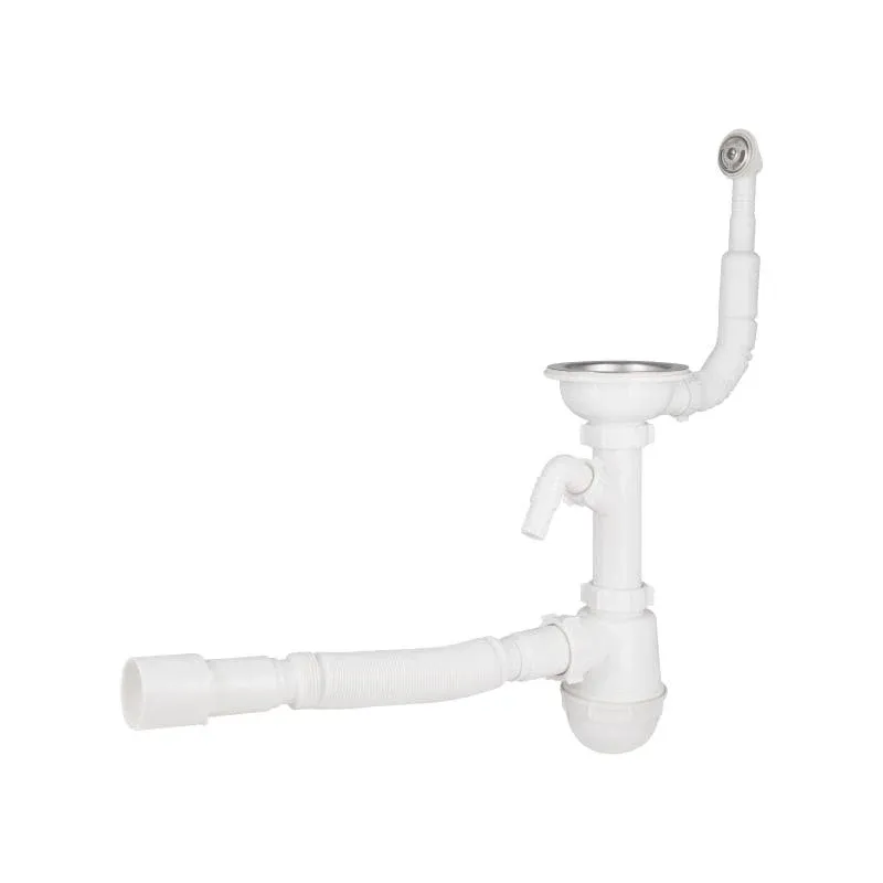Сифон для кухонної мийки Lidz (WHI) 60 08 E001 01 ECO з круглим переливом (вихід 50 мм)