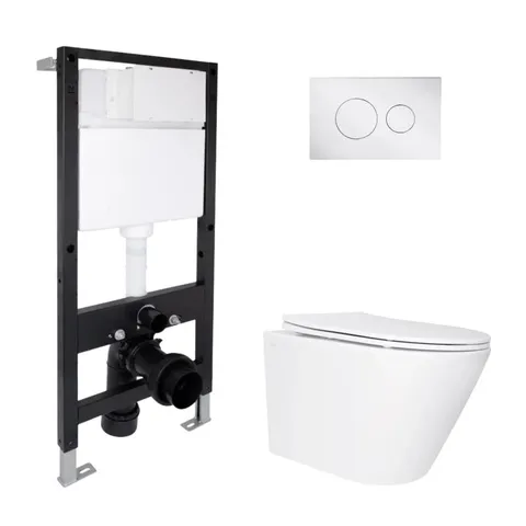 Готове рішення Qtap для ванної кімнати: підвісний унітаз Swan Ultra Quiet 520x360x320 + комплект інсталяції Standard (кругла клавіша Chrome)