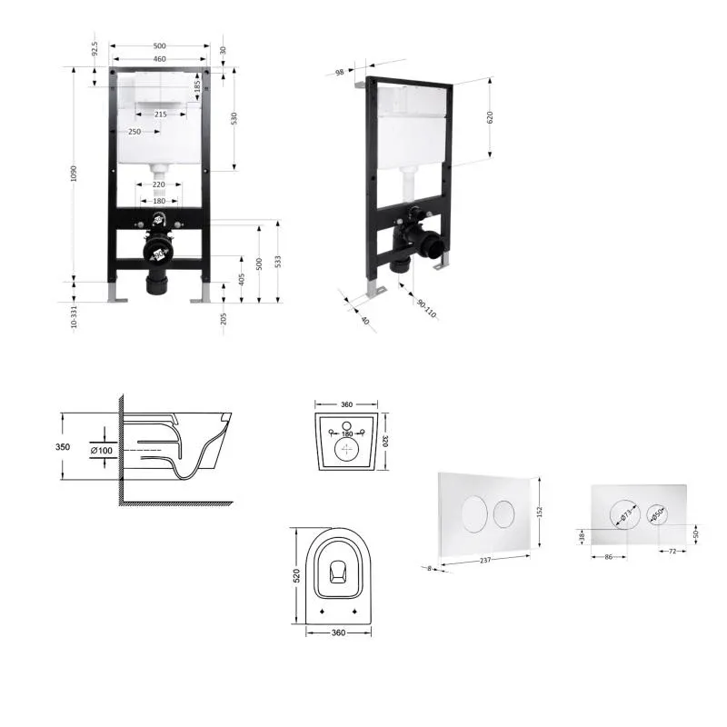 Готове рішення Qtap для ванної кімнати: підвісний унітаз Swan Ultra Quiet 520x360x320 + комплект інсталяції Standard (кругла клавіша Chrome) — фото 2
