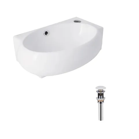 Комплект Qtap Leo: Раковина підвісна овальна права 430x285x160 мм White + Донний клапан PU02O