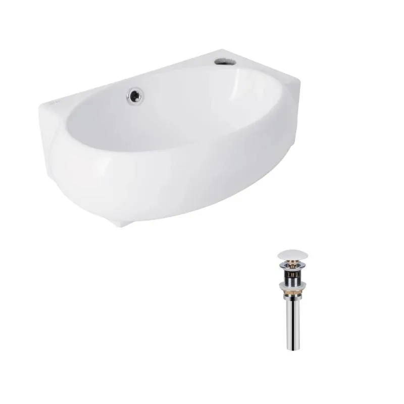 Комплект Qtap Leo: Раковина підвісна овальна права 430x285x160 мм White + Донний клапан PU02O