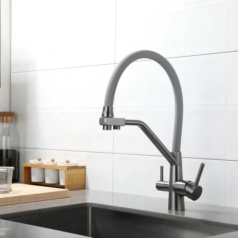 Змішувач для кухні Lidz Aria 020F3 (k35) з гнучким виливом з підключенням для питної води LDARI020F3GGRP49569 Graphite/Grey — фото 7