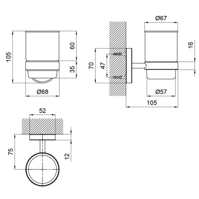 Склянка з тримачем Lidz Oreo 0401 настінний (матове скло) LDORE0401CRM22163 Chrome — фото 2