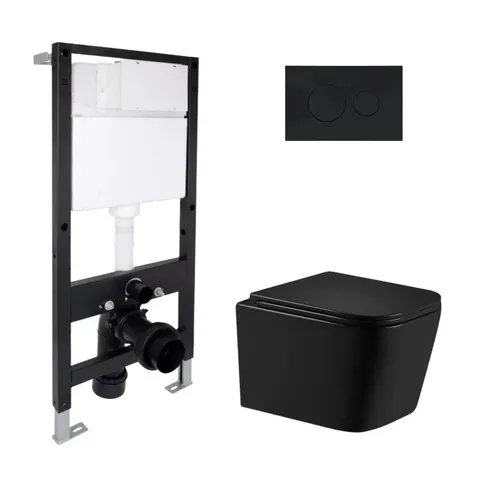 Готове рішення Qtap для ванної кімнати: підвісний унітаз Crow Ultra Quiet 485x340x290 + комплект інсталяції Standard (кругла клавіша Black)