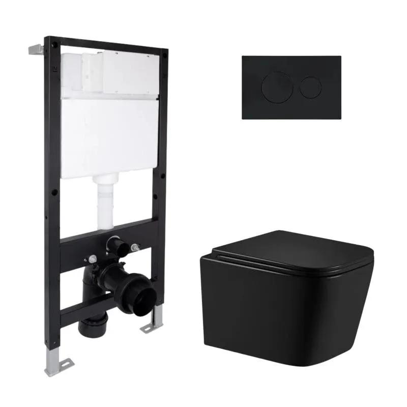 Готове рішення Qtap для ванної кімнати: підвісний унітаз Crow Ultra Quiet 485x340x290 + комплект інсталяції Standard (кругла клавіша Black)