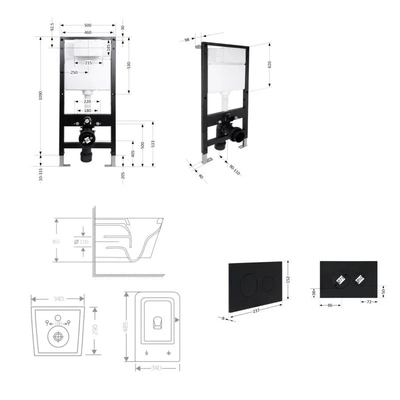 Готове рішення Qtap для ванної кімнати: підвісний унітаз Crow Ultra Quiet 485x340x290 + комплект інсталяції Standard (кругла клавіша Black) — фото 2