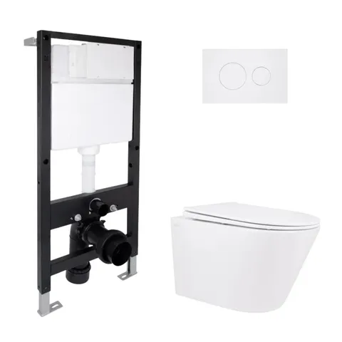Готове рішення Qtap для ванної кімнати: підвісний унітаз Swan Rimless 520x360x320 + комплект інсталяції Standard (кругла клавіша White)
