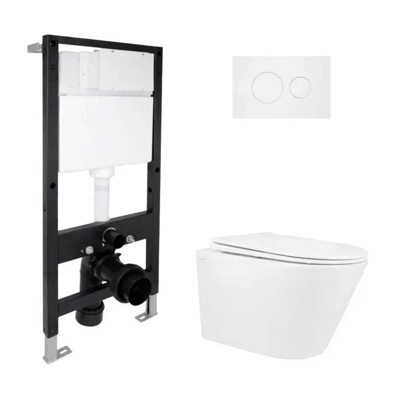 Готове рішення Qtap для ванної кімнати: підвісний унітаз Swan Rimless 520x360x320 + комплект інсталяції Standard (кругла клавіша White)