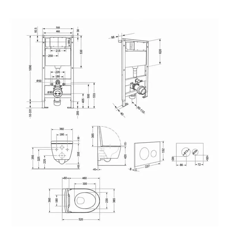 Готове рішення Qtap для ванної кімнати: підвісний унітаз Swan Rimless 520x360x320 + комплект інсталяції Standard (кругла клавіша White) — фото 2