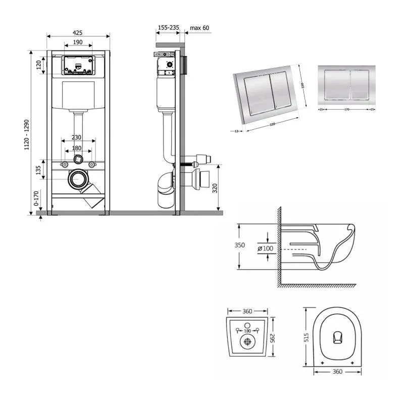 Готове рішення Qtap для ванної кімнати: підвісний унітаз Taurus Ultra Quiet 515×360×350 + комплект інсталяції Nest 4 в 1 (квадратна клавіша Chrome) — фото 2