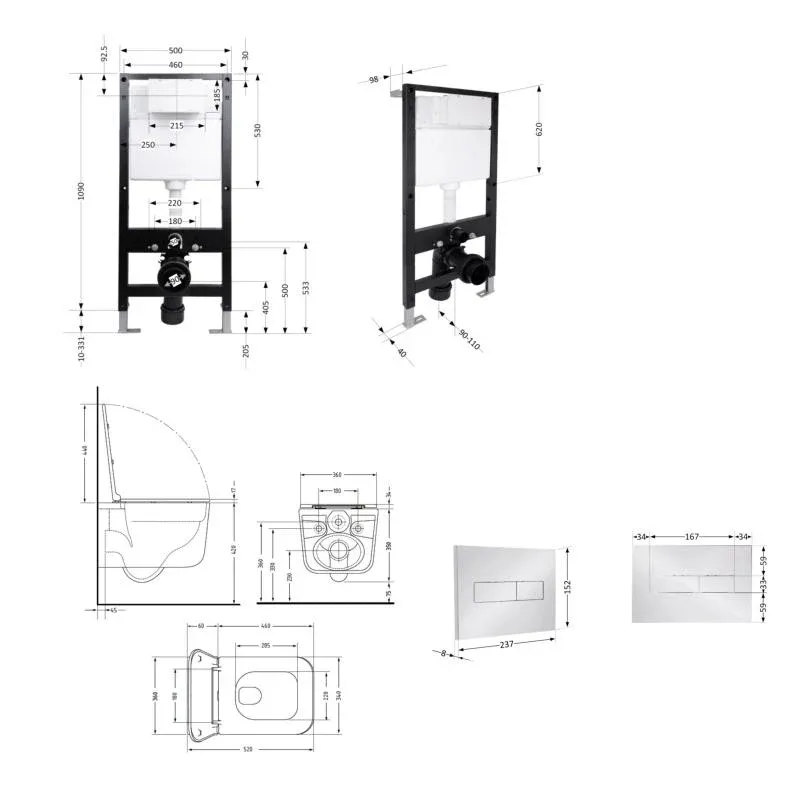 Готове рішення Qtap для ванної кімнати: підвісний унітаз Gemini Ultra Quiet 520x360x350 + комплект інсталяції Standard (лінійна клавіша Chrome) — фото 2