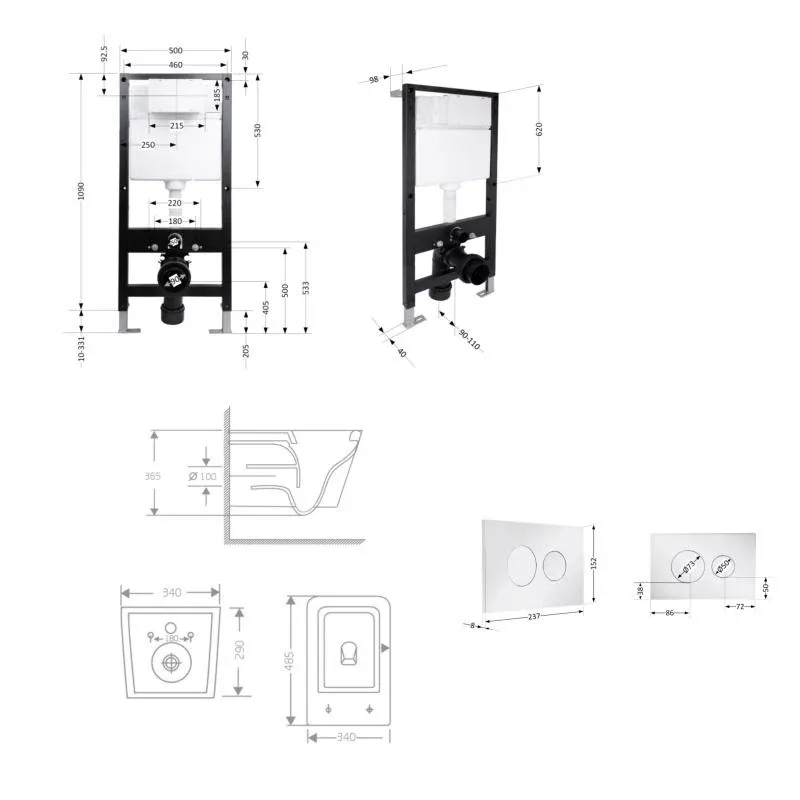 Готове рішення Qtap для ванної кімнати: підвісний унітаз Crow Rimless 485x340x330 + комплект інсталяції Standard (кругла клавіша Chrome) — фото 2