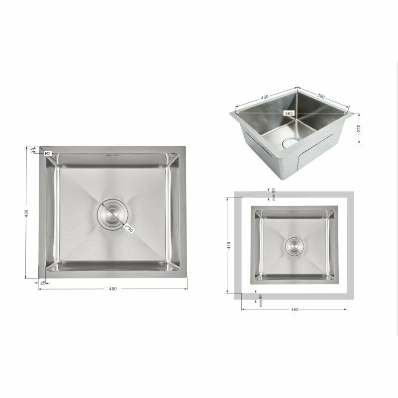 Мийка для кухні інтегрована під стільницю Lidz Handmade H4843 Brushed Steel 3,0/1,0 мм LDH4843BRU49441 — фото 2