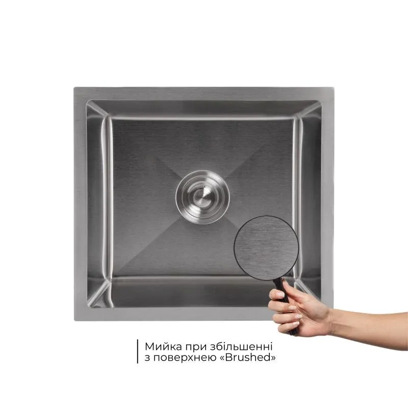 Мийка для кухні інтегрована під стільницю Lidz Handmade H4843 Brushed Steel 3,0/1,0 мм LDH4843BRU49441 — фото 3