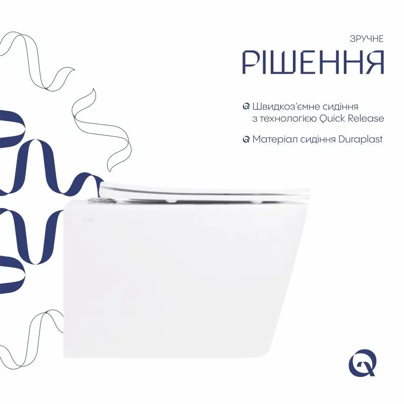 Унітаз підвісний Crow Rimless 485х340х330 мм, White, з сидінням Slim Duroplast/ Soft-close/ Quick Release QT05335171RW Qtap — фото 4