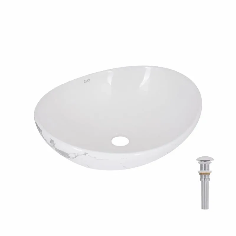 Раковина накладна Qtap Dove 415x340x140 мм, Marble, овальна, з донним клапаном QTDOV188SB49785
