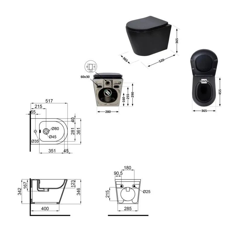 Комплект Qtap Scorpio Matt Black 2 в 1: унітаз підвісний Ultra Quiet QT14332380AMB + біде підвісне QT1455053FMB — фото 2