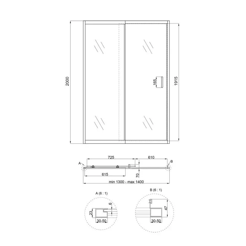 Душові двері в нішу Qtap Taurus CRM2013-14.C6 130-140x200 см, скло Clear 6 мм, покриття CalcLess — фото 2