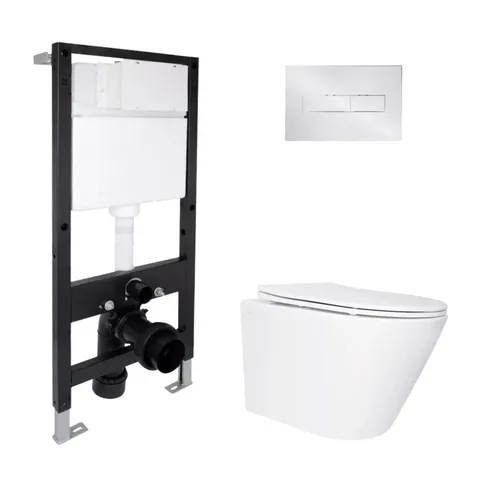 Готове рішення Qtap для ванної кімнати: підвісний унітаз Swan Ultra Quiet 485x360x320 + комплект інсталяції Standard (лінійна клавіша Chrome)