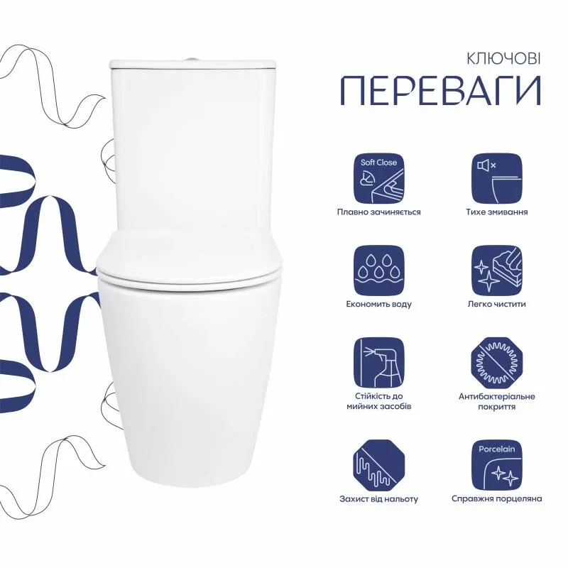 Унітаз підлоговий Qtap Evia Ultra Quiet 630×350×795 мм з сидінням Soft-close, White QTEVI27W49258 — фото 3