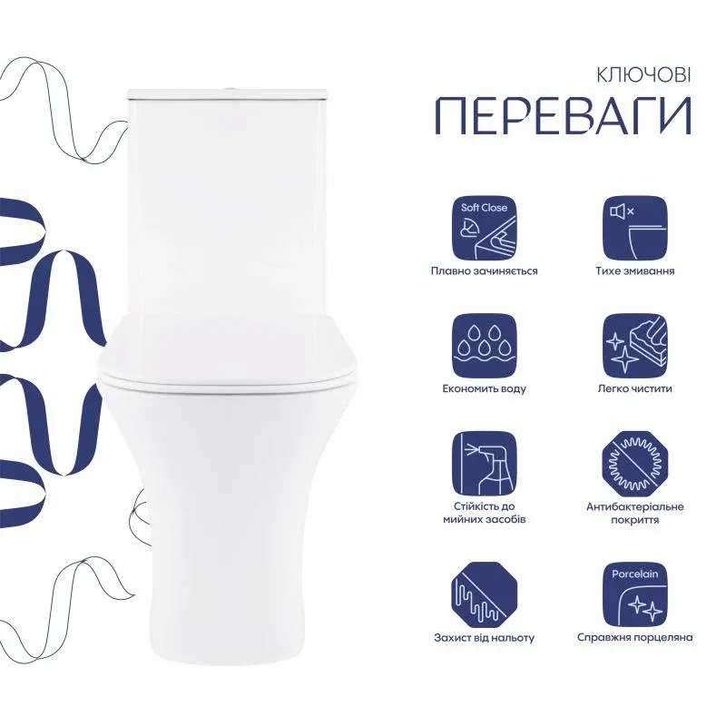 Унітаз-компакт Qtap Presto Quadro безободковий з сидінням Soft-close QT24221215AW — фото 3