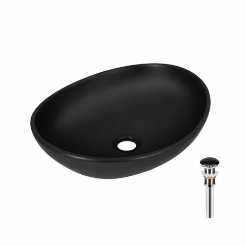 Комплект Qtap Dove: Раковина накладна овальна 415x340x140 мм Matt Black + Донний клапан PU03
