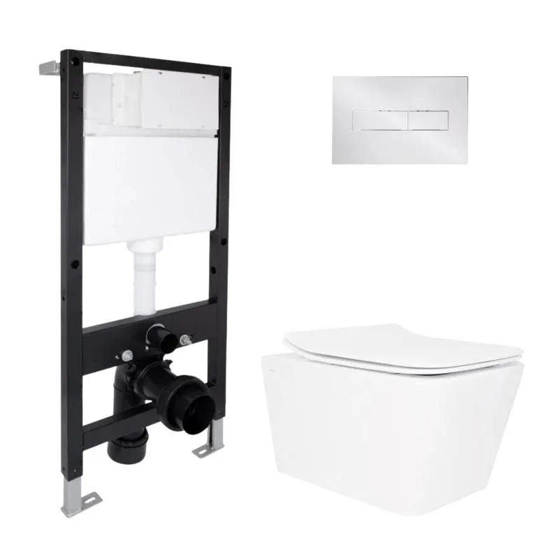 Готове рішення Qtap для ванної кімнати: підвісний унітаз Crow Rimless 520x360x290 + комплект інсталяції Standard (лінійна клавіша Chrome)