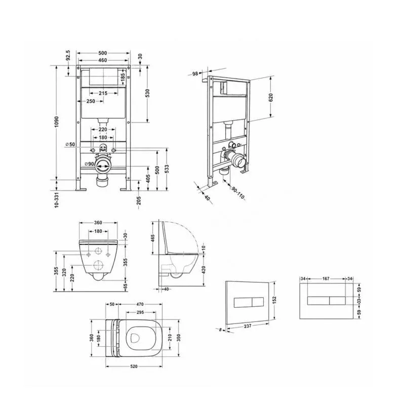 Готове рішення Qtap для ванної кімнати: підвісний унітаз Crow Rimless 520x360x290 + комплект інсталяції Standard (лінійна клавіша Chrome) — фото 2