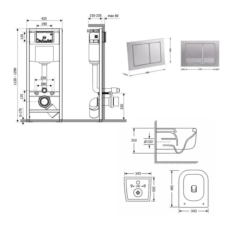 Готове рішення Qtap для ванної кімнати: підвісний унітаз Gemini Ultra Quiet 485×340×350 + комплект інсталяції Nest 4 в 1 (квадратна клавіша Satin) — фото 2